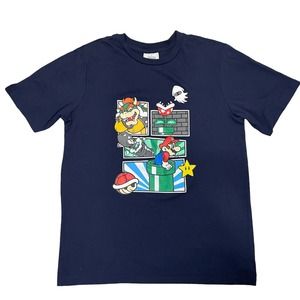 ❤️❤️Super Mario Navy Kids T-shirt size 14/16 short sleeve cotton short sleeve